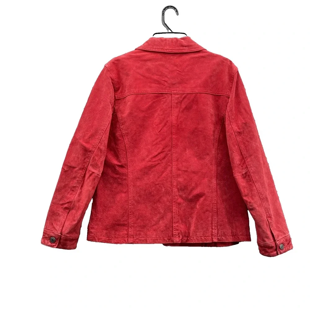 Chico's Suede Jacket Women's 1 Red Leather Y2k 70's Moto Chic Office 90s Classic